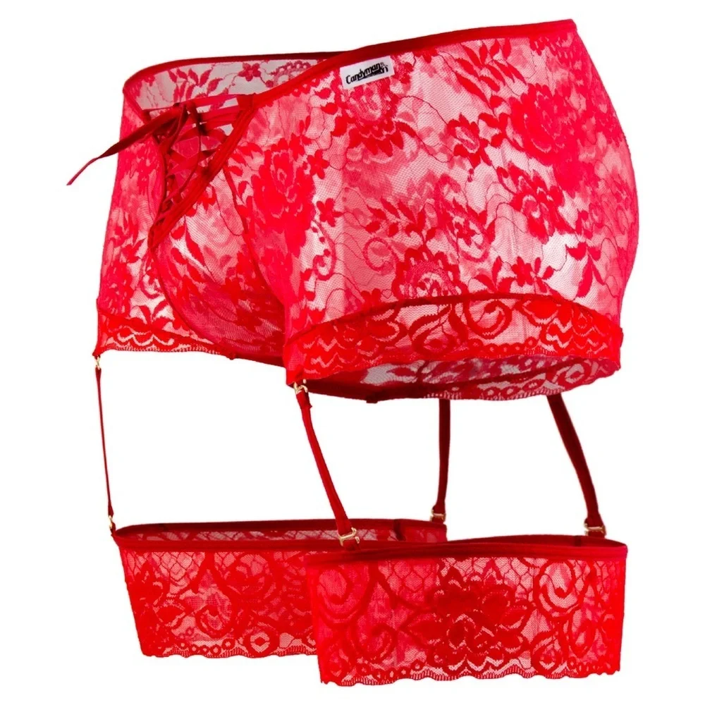 [L] Red Lace Garter Candyman Boxers 99317